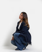 Fringe Knit Cardigan in Navy