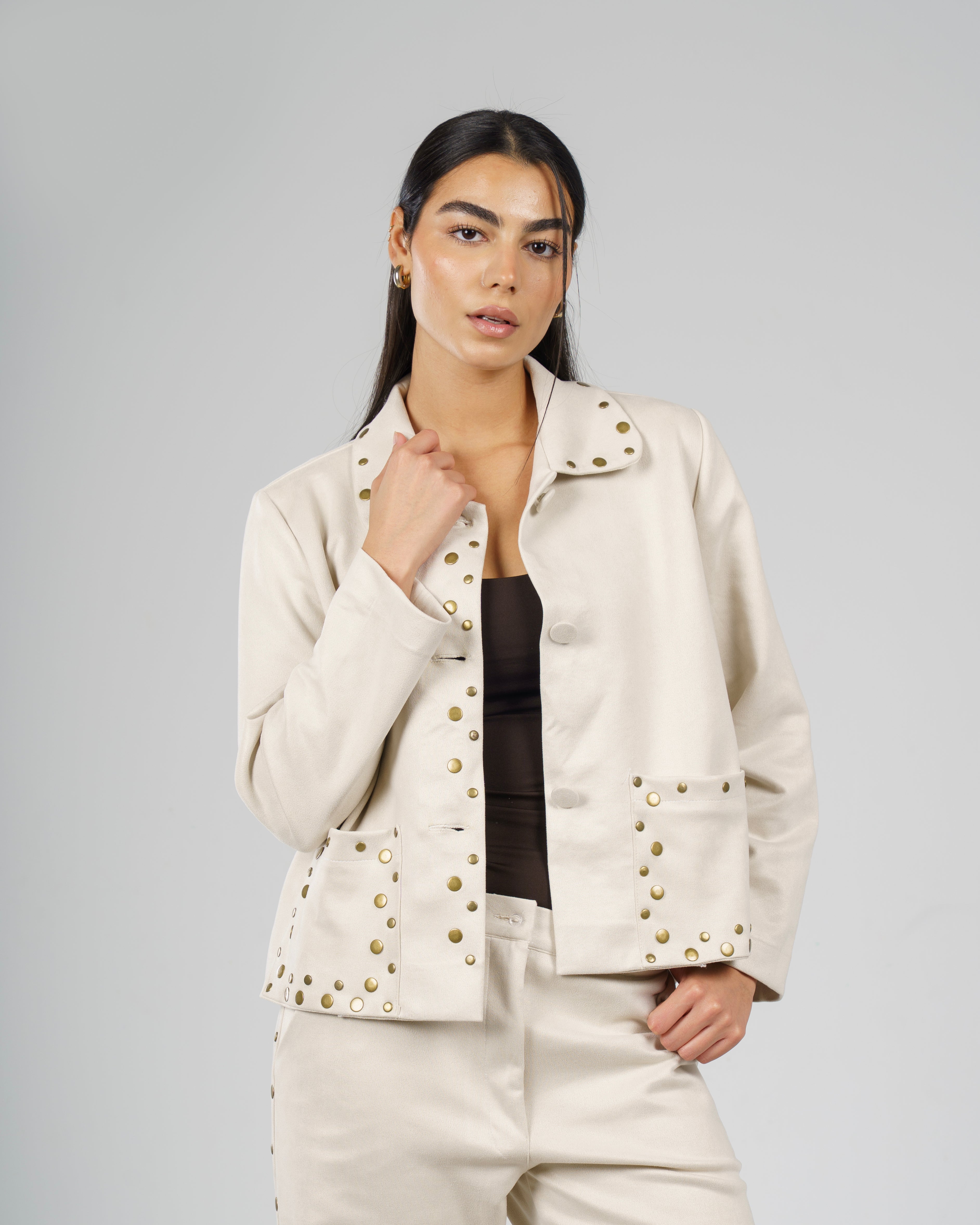 Creme Suede Pierced Set