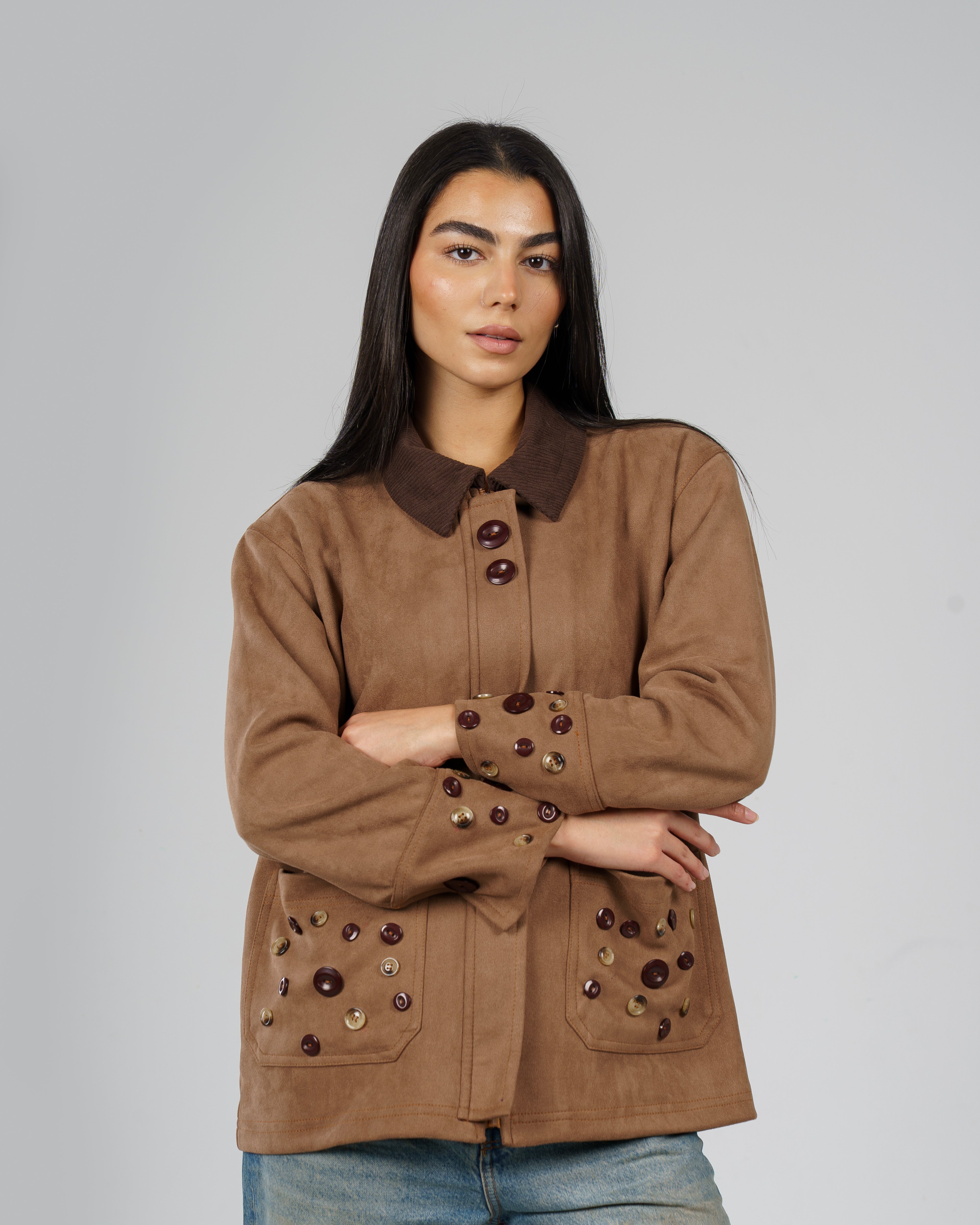 The Suede Buttoned Jacket