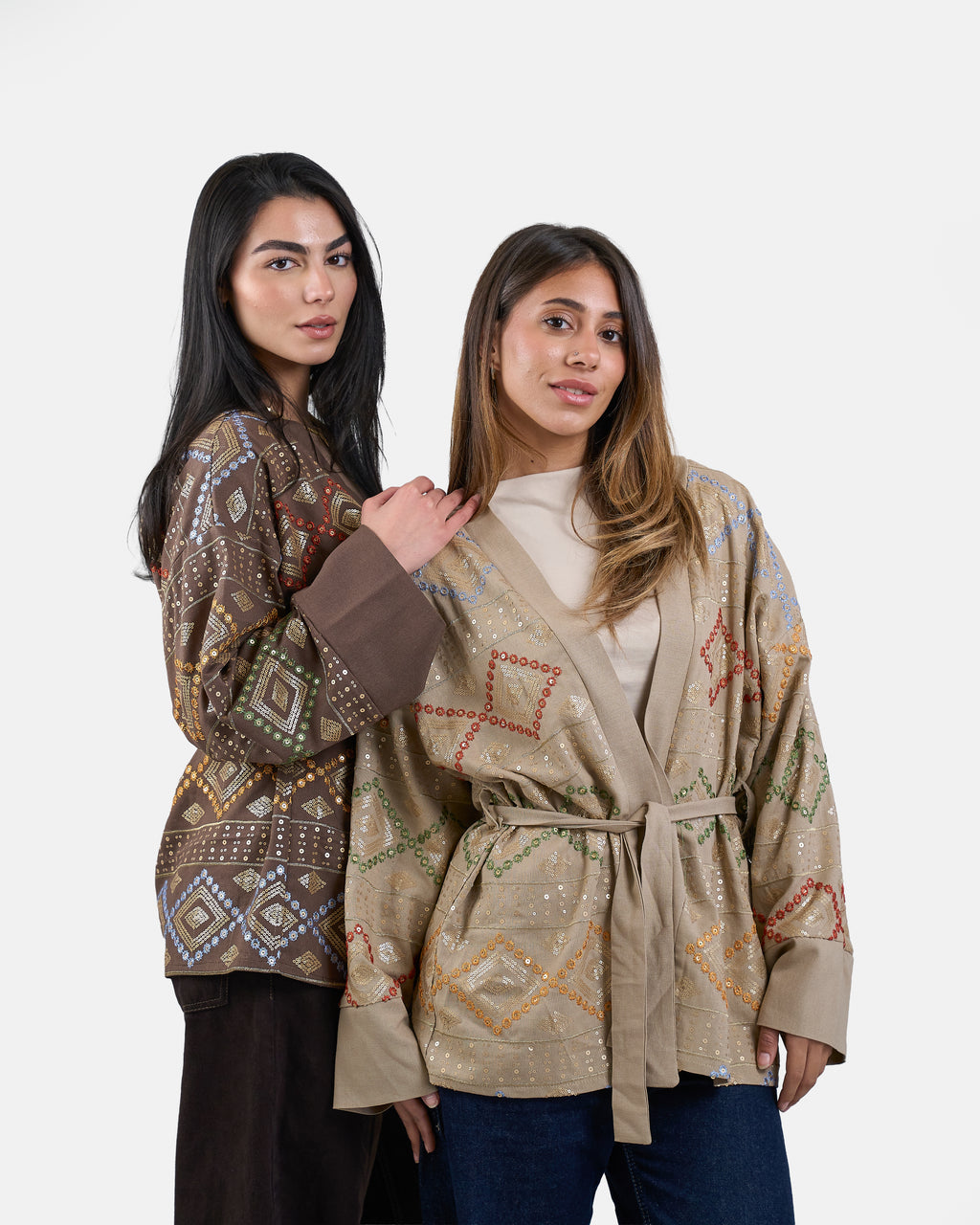 Embroidered Cardigan in Beige