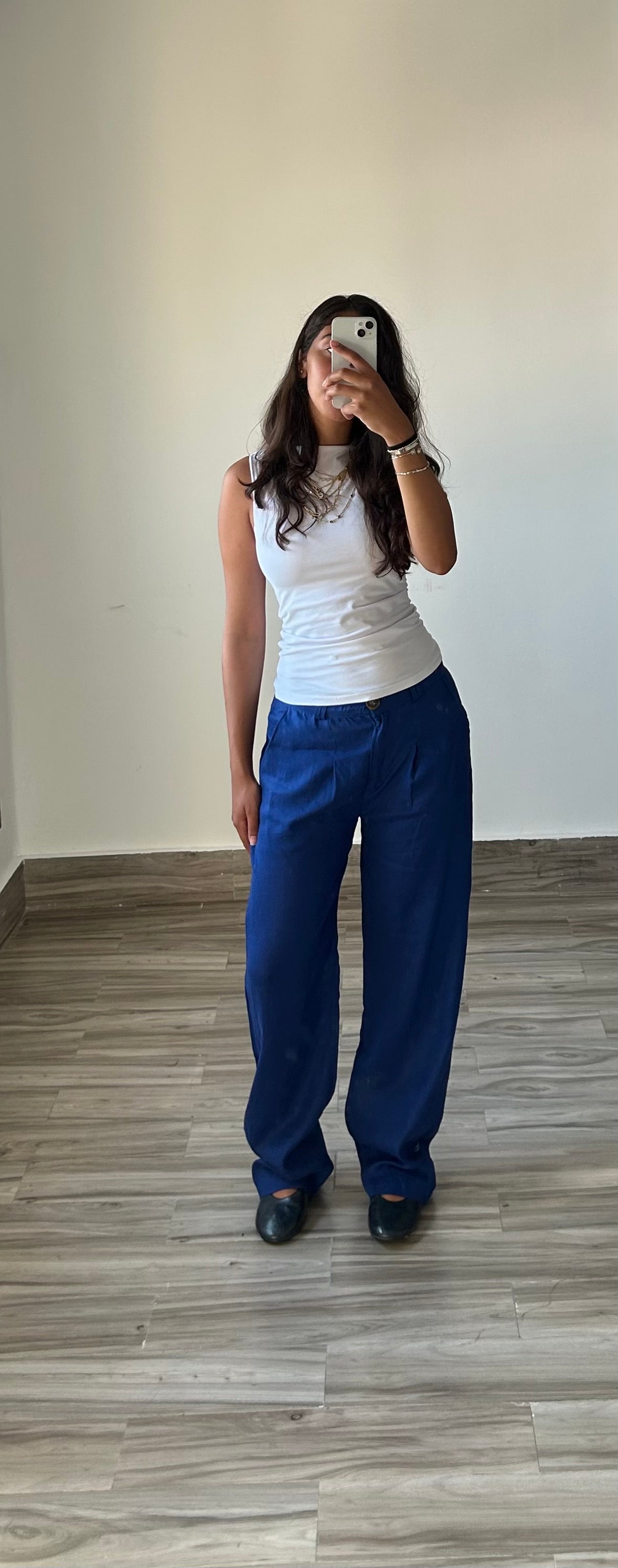 Pure Linen Straight Fit Pants in Blue