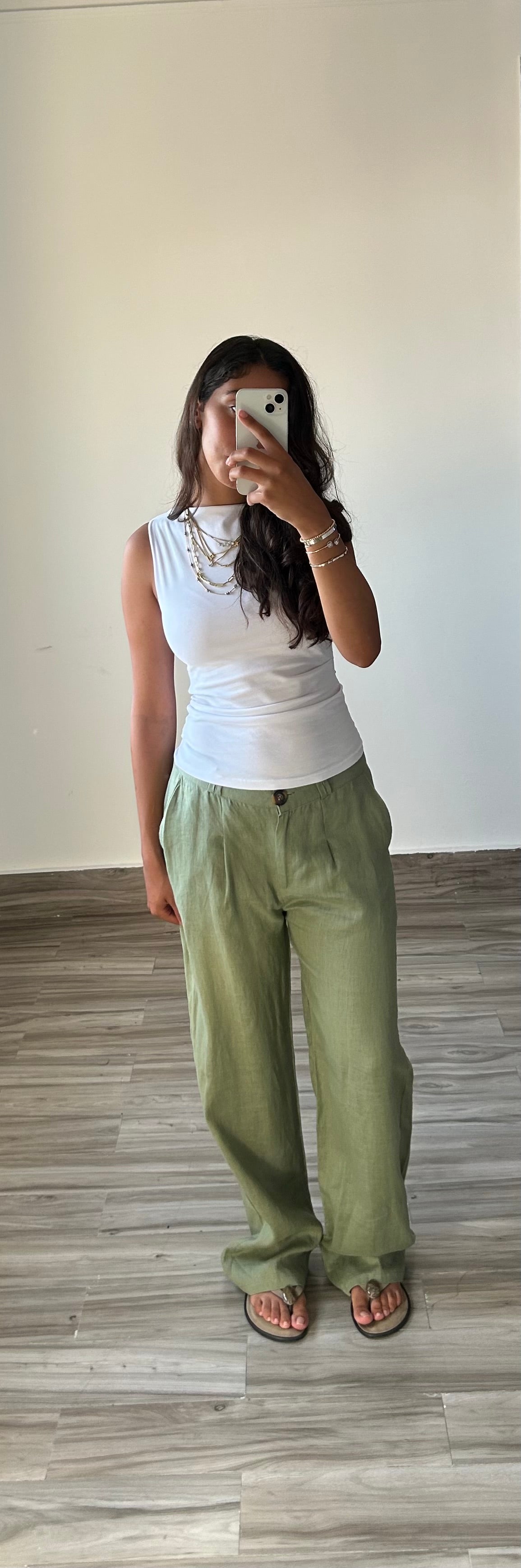 Pure Linen Straight Fit Pants in Olive
