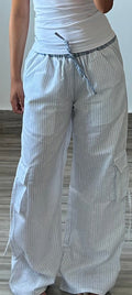 Striped Linen Cargo Pants