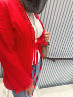 Pleats and Beads Red Top