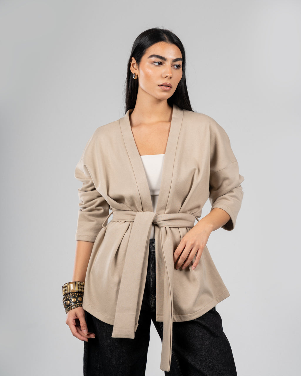 The Wrap Cardigan in Beige