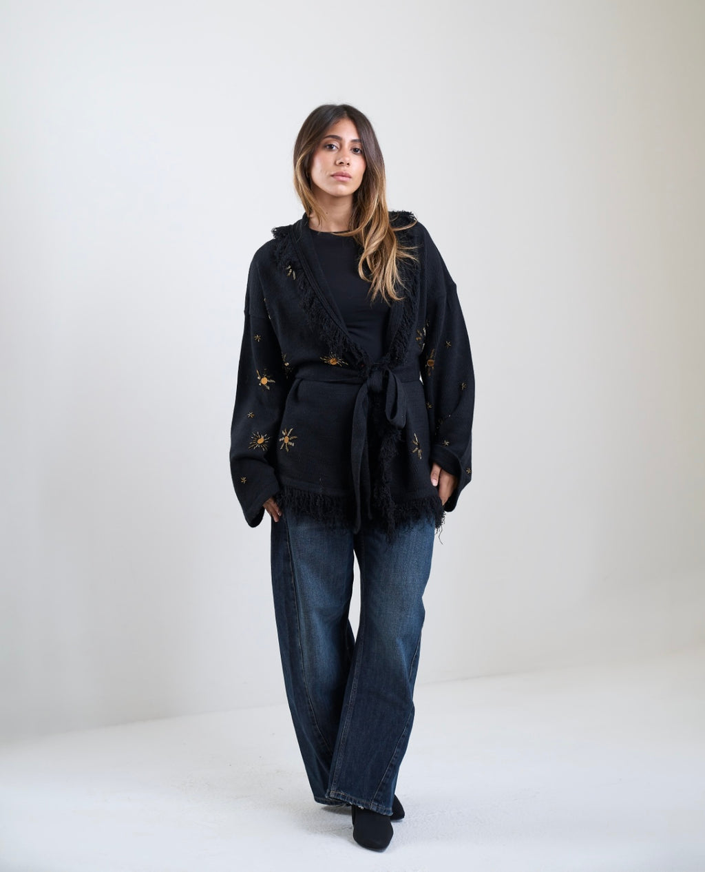 Star Knit Cardigan in Black