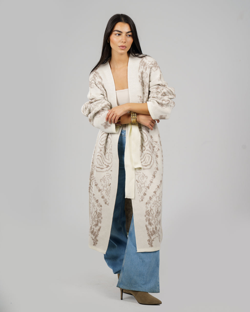 Patches Knit Cardigan in Creme