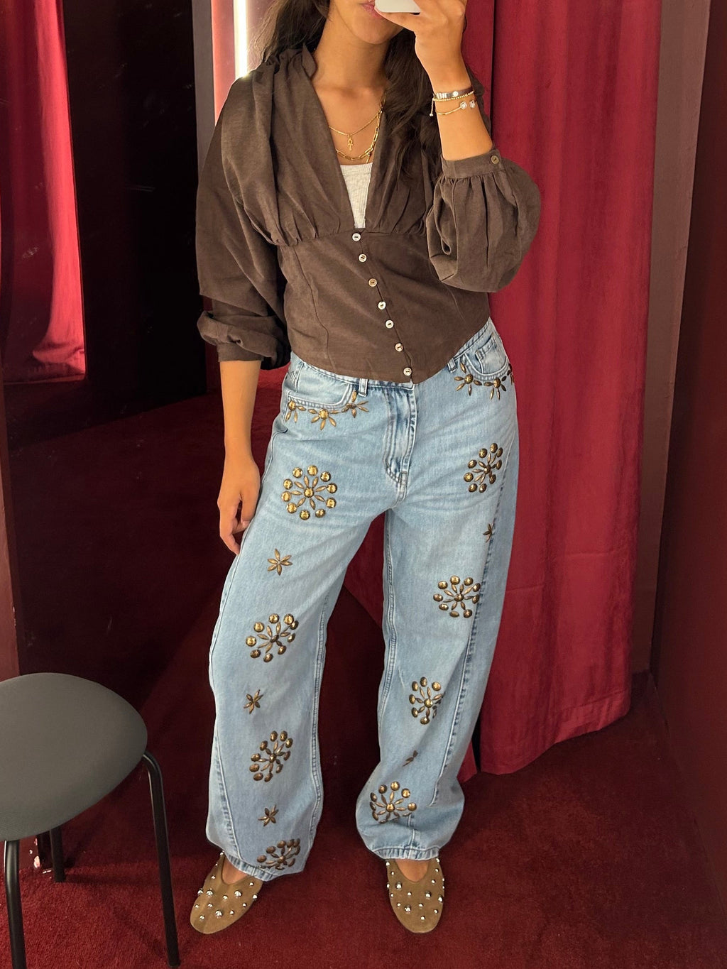 Boho Beaded Balloon Denim in Light