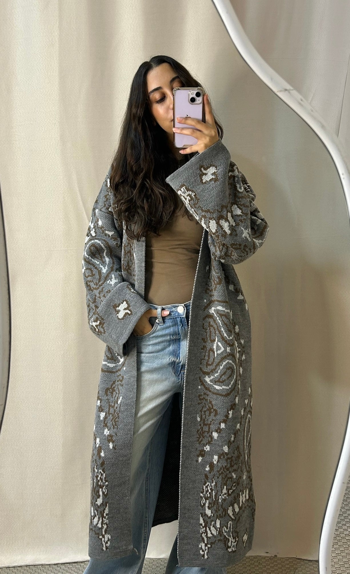 Patches Knit Cardigan in Grey