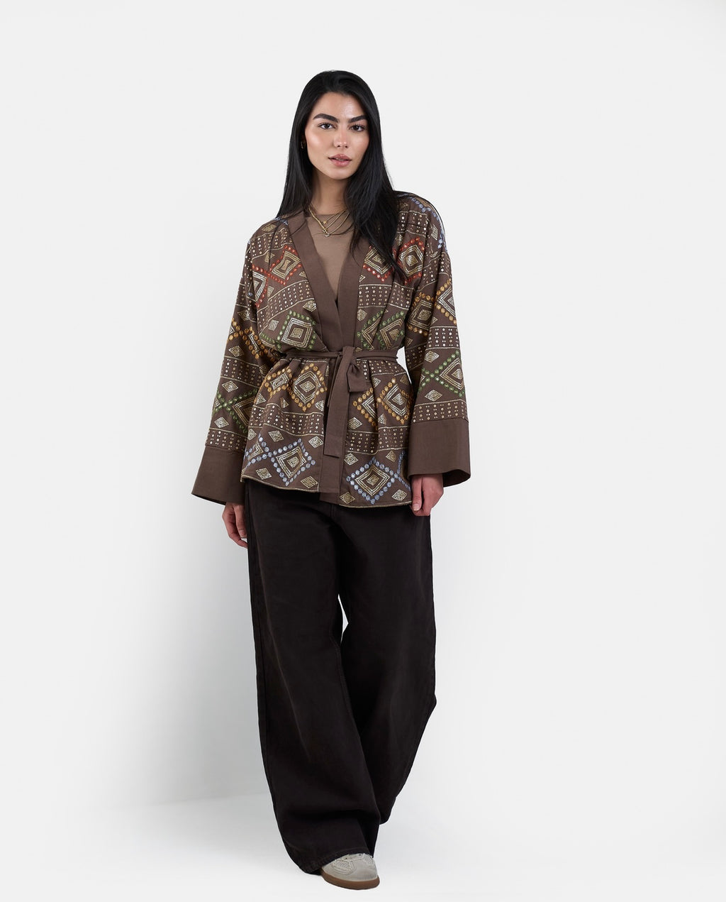 Embroidered Cardigan in Brown