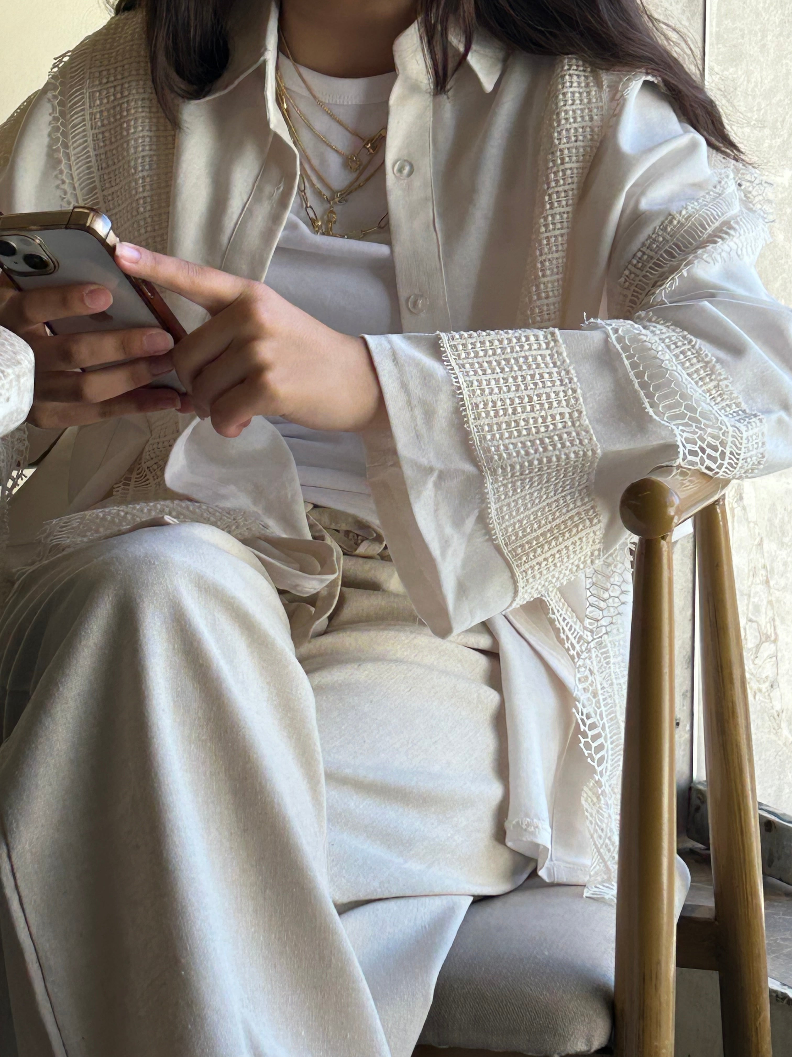 White Shirt with Loose Strips