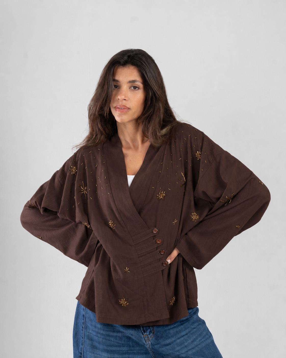 The Star Linen Top in Brown (Exclusive)