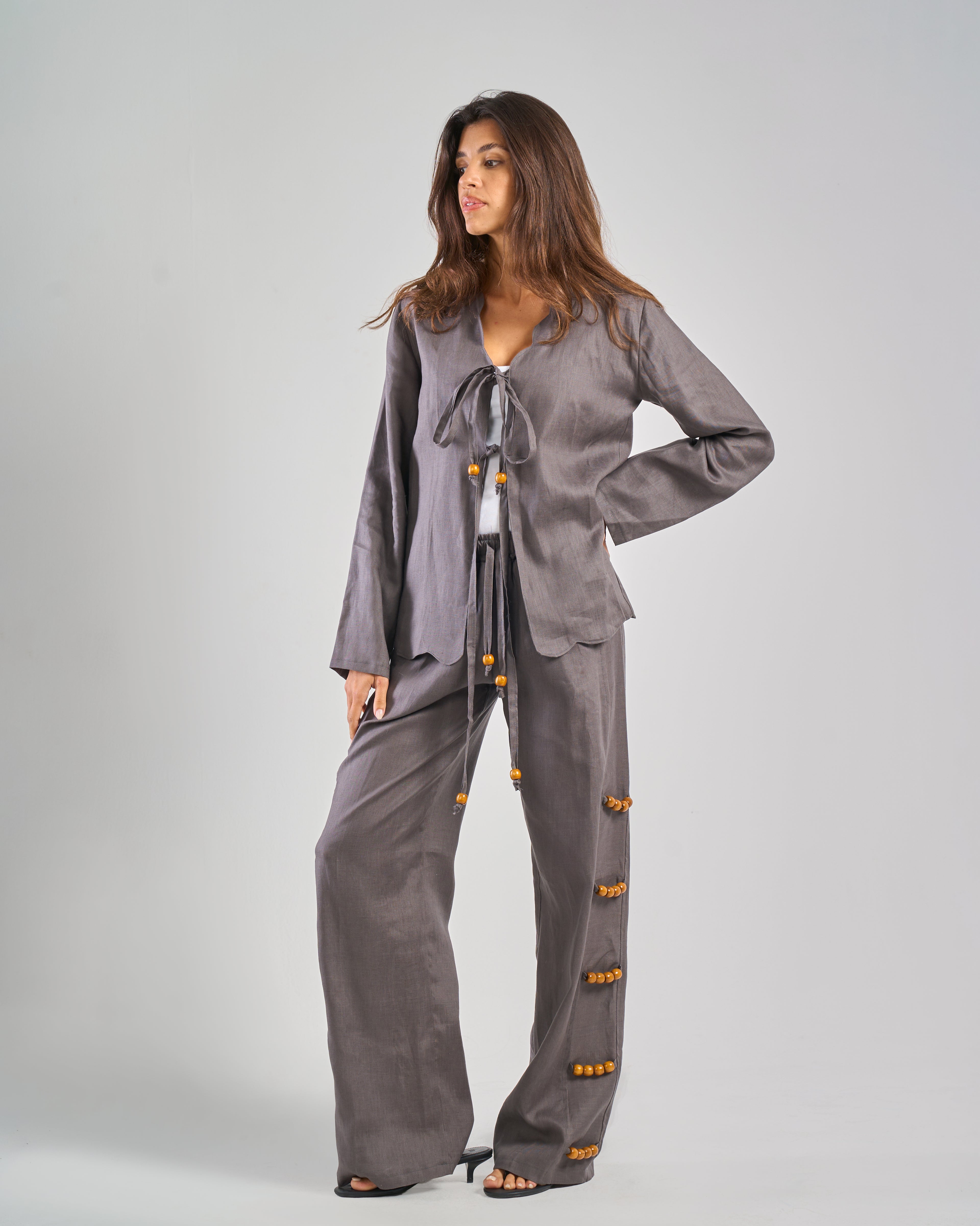 Pure Linen Pants in Grey