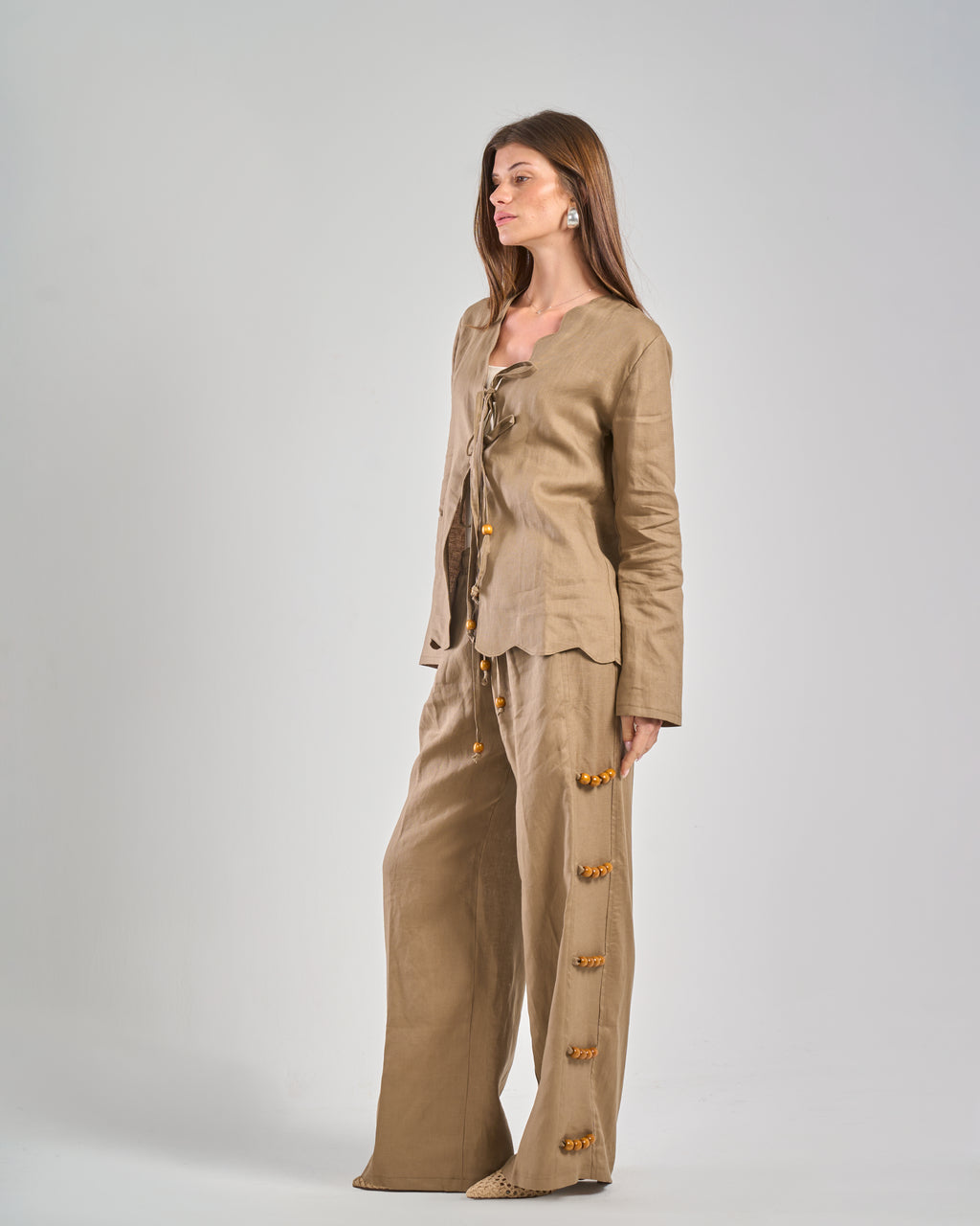 Pure Linen Pants in Café