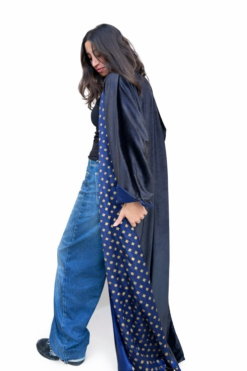 Velvet Lined Kaftan in Blue