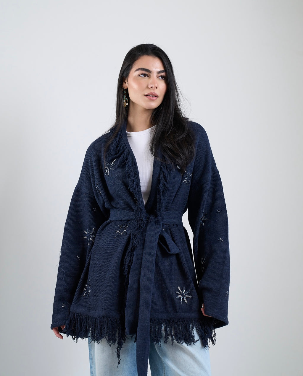 Star Knit Cardigan in Navy
