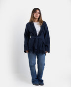 Fringe Knit Cardigan in Navy