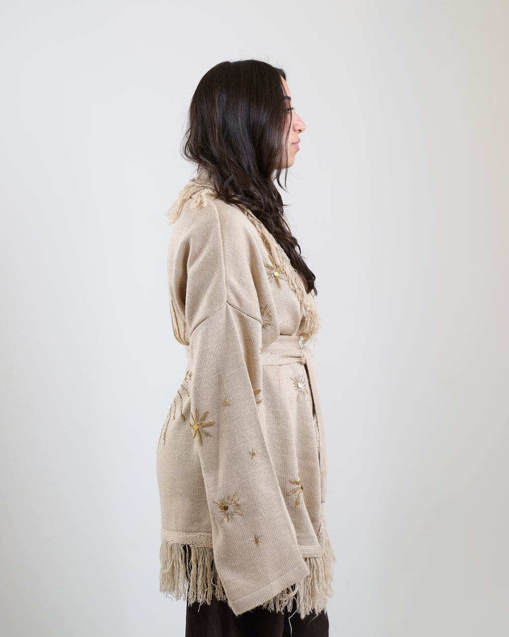 Star Knit Cardigan in Beige
