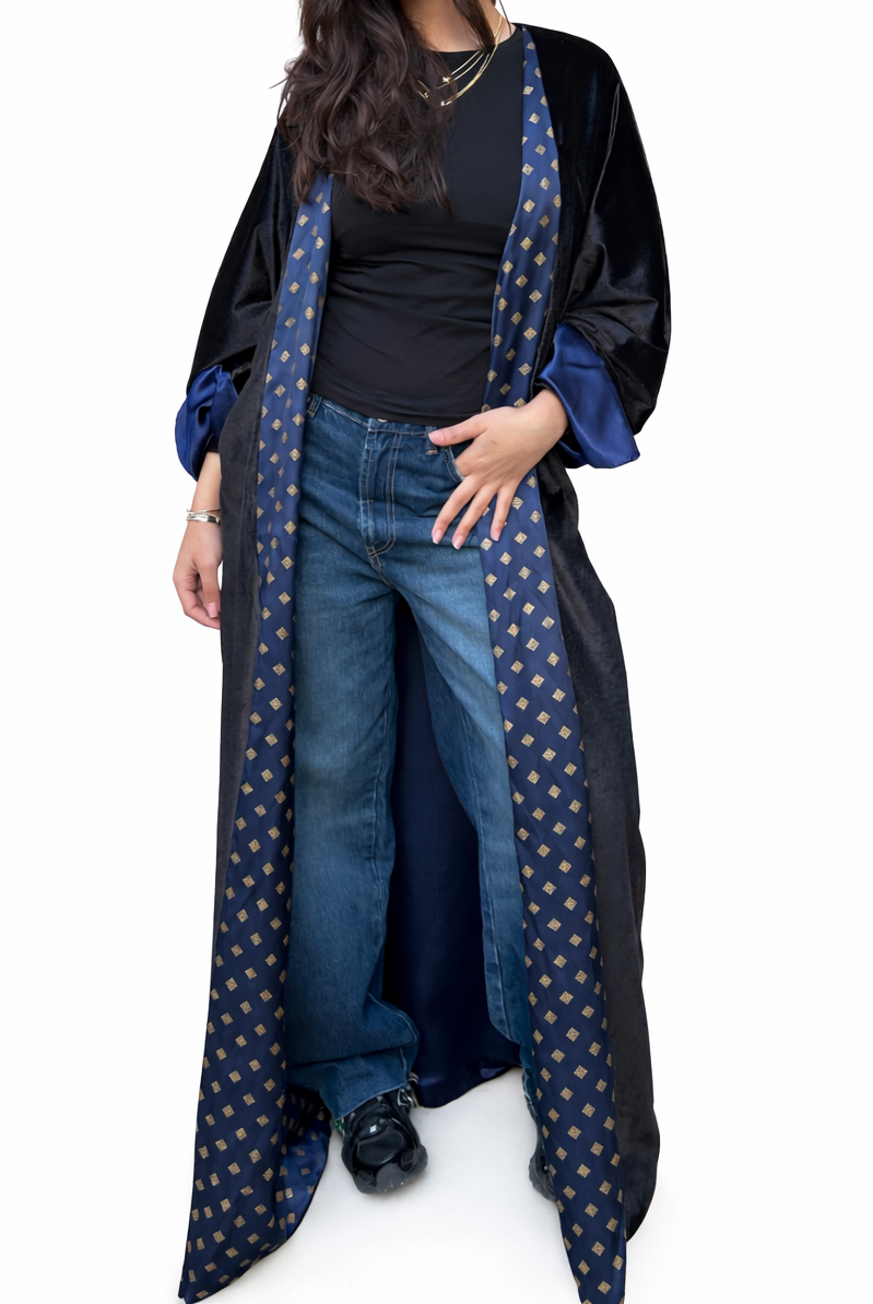 Velvet Lined Kaftan in Blue