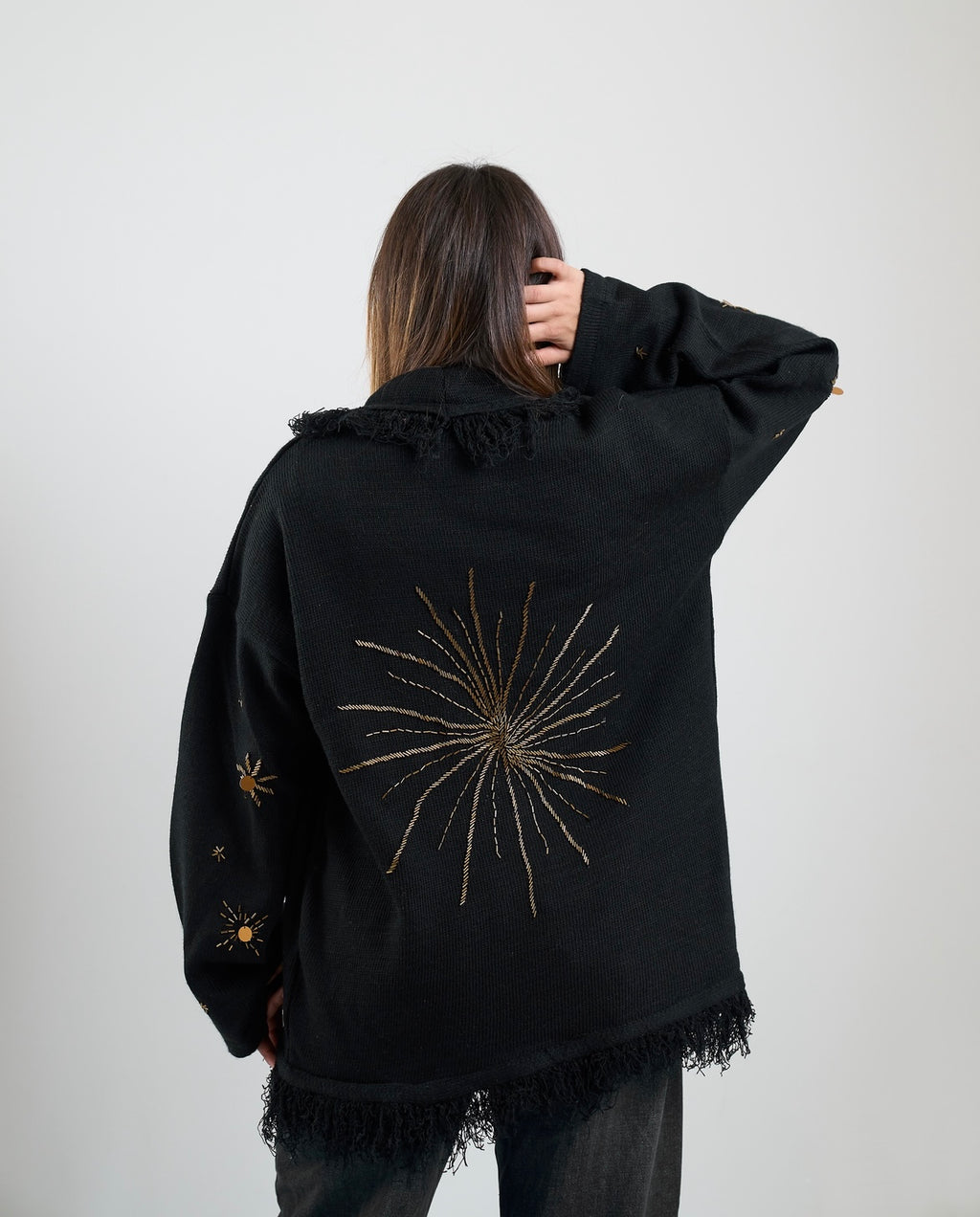 Star Knit Cardigan in Black
