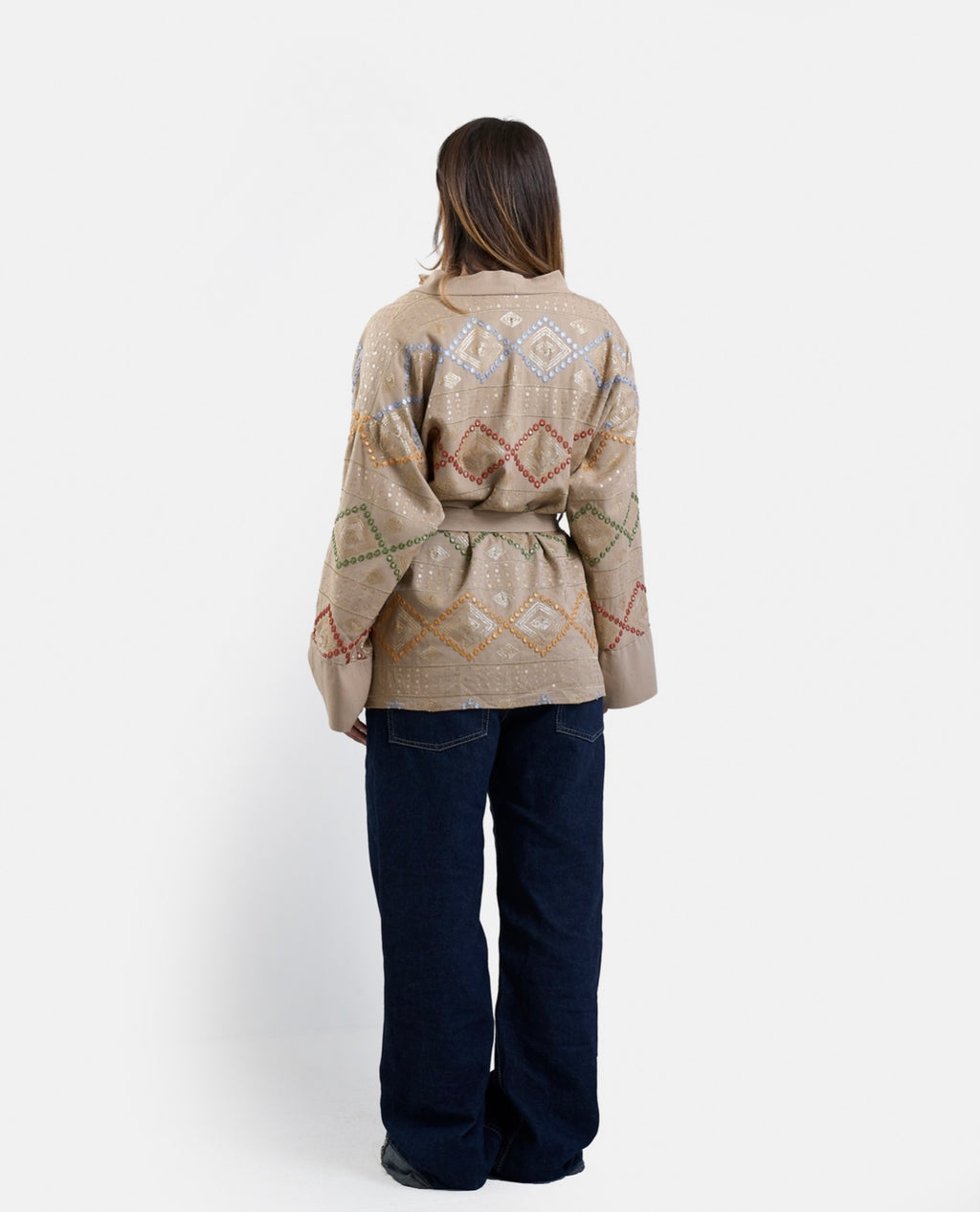 Embroidered Cardigan in Beige