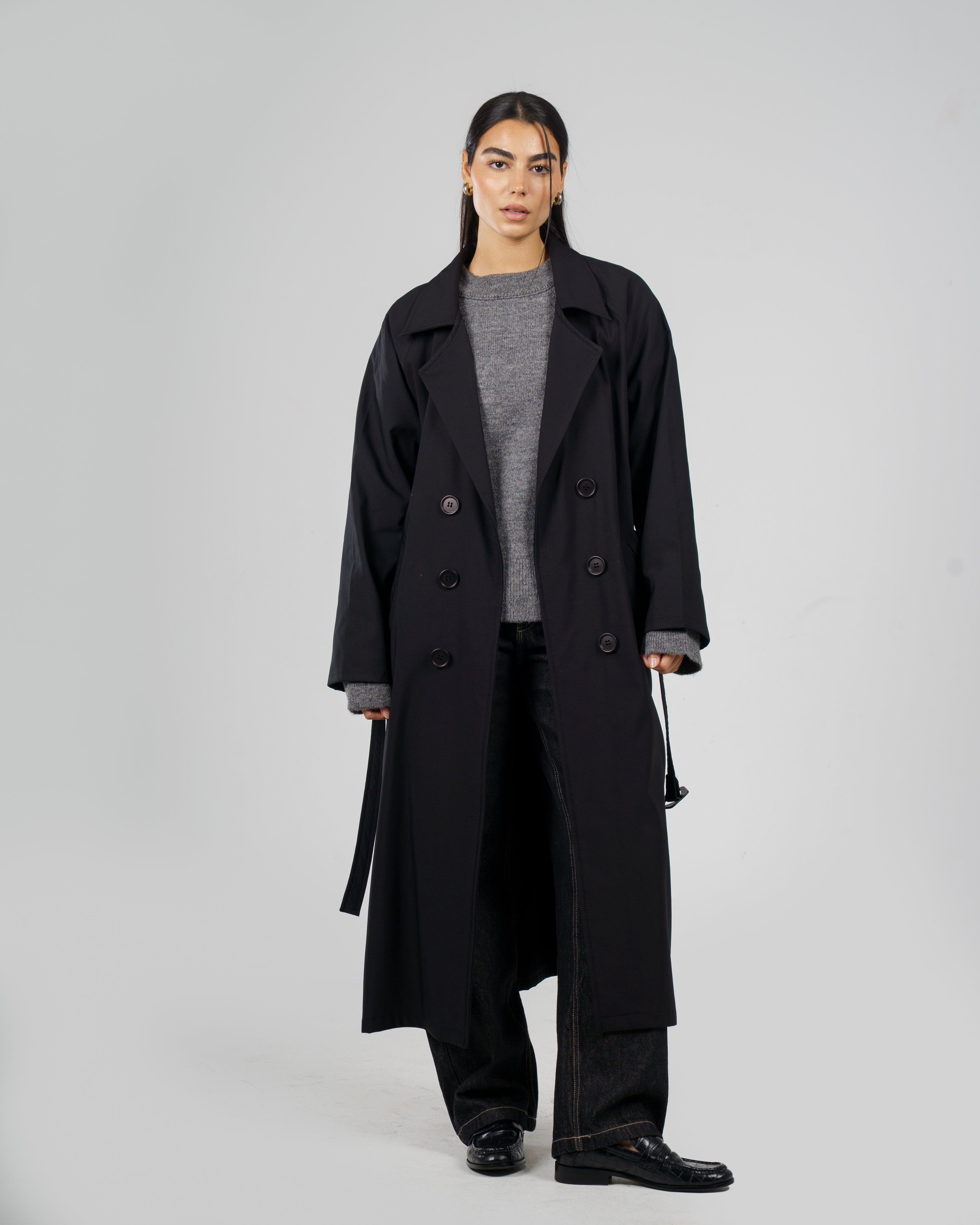 Oversized Trench Coat in Black