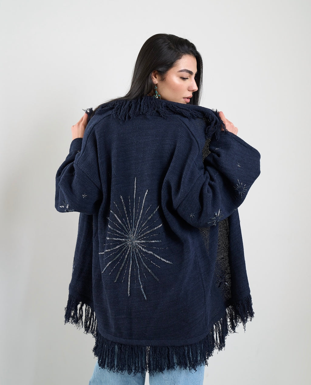 Star Knit Cardigan in Navy