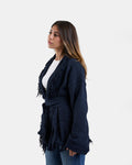 Fringe Knit Cardigan in Navy