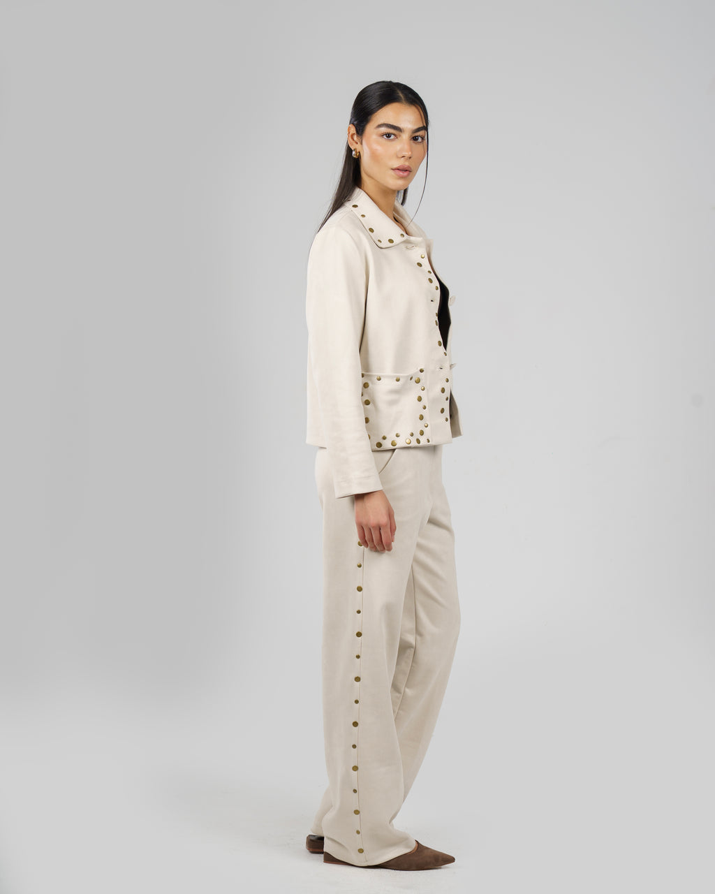 Creme Suede Pierced Set