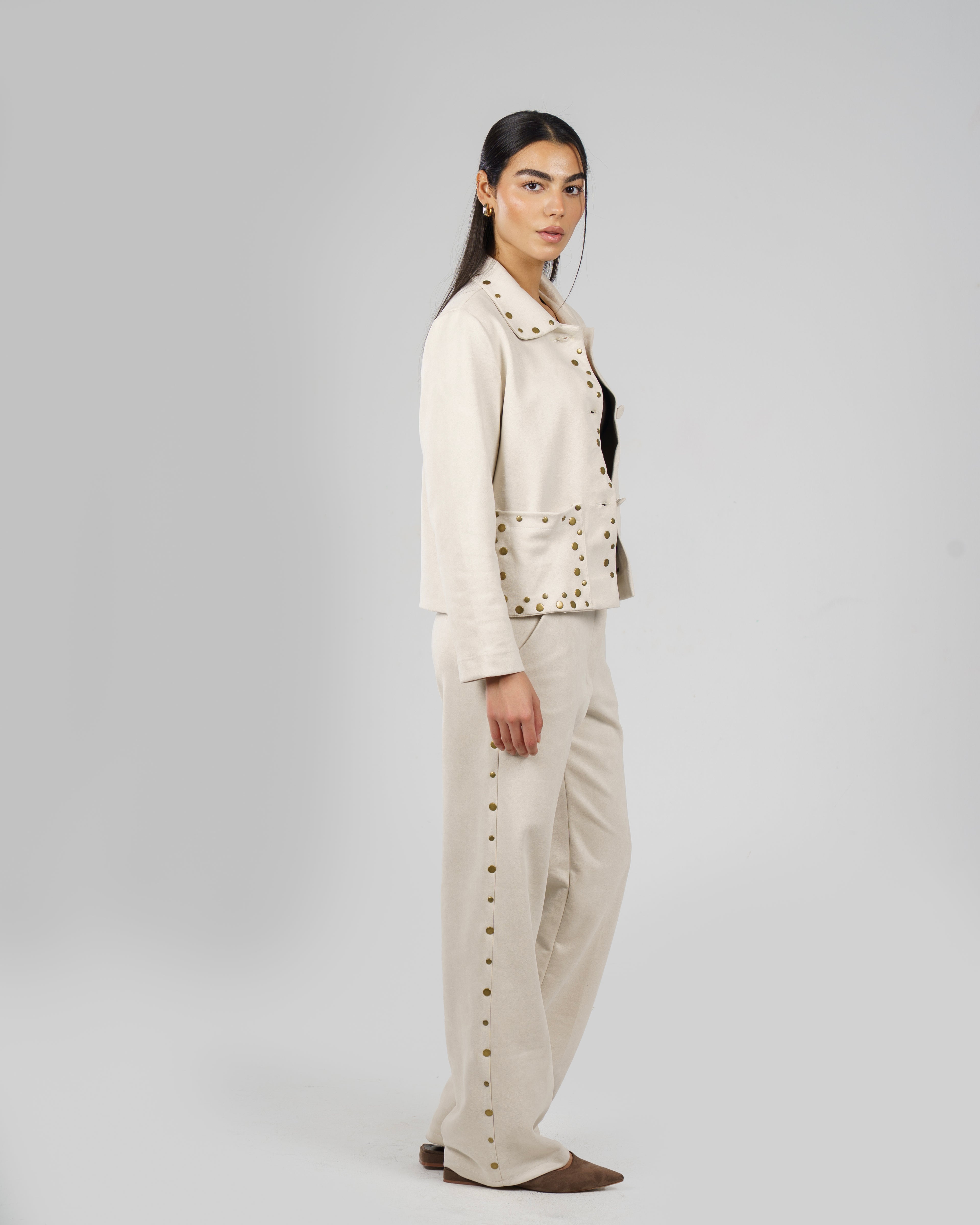 Creme Suede Pierced Set