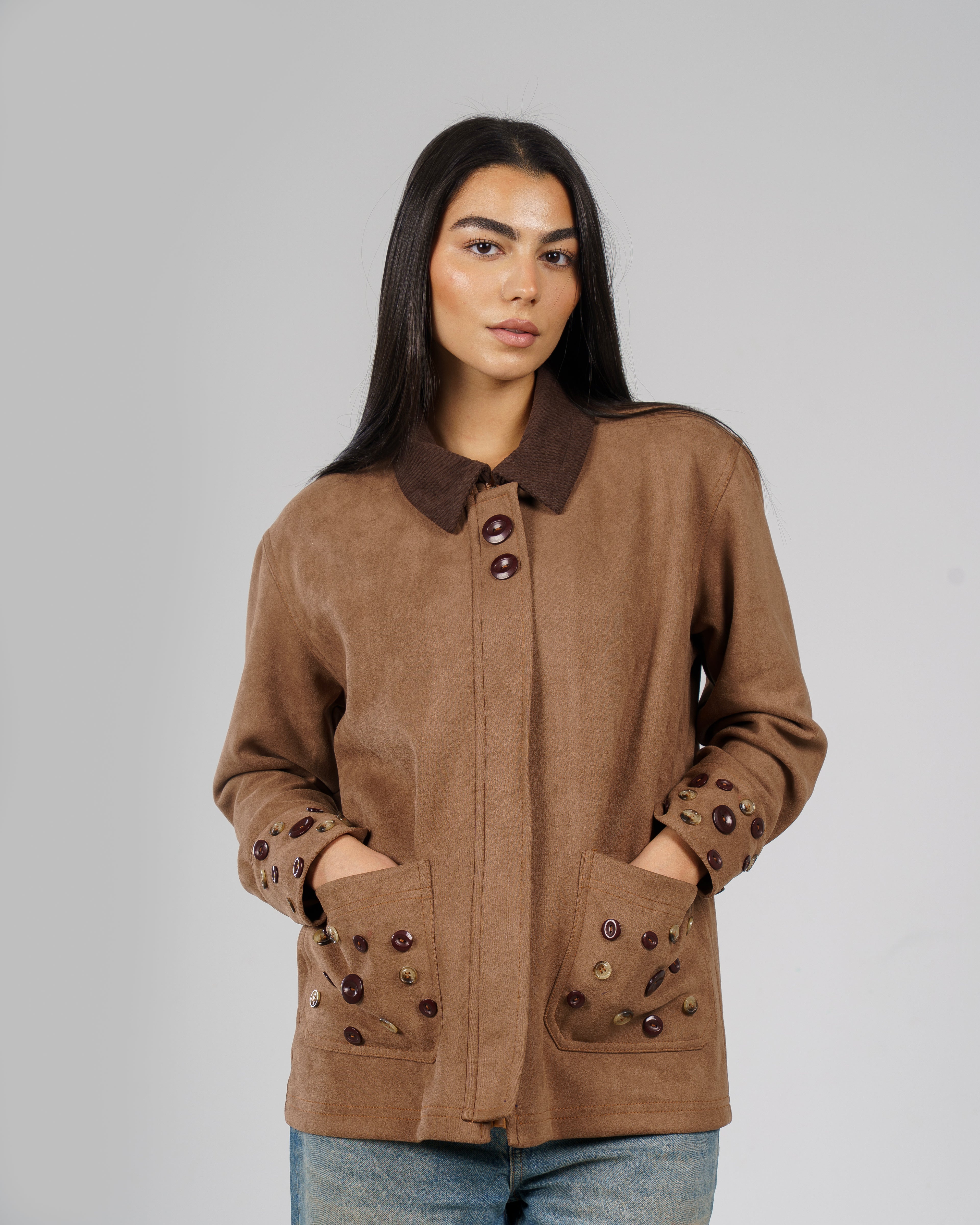 The Suede Buttoned Jacket