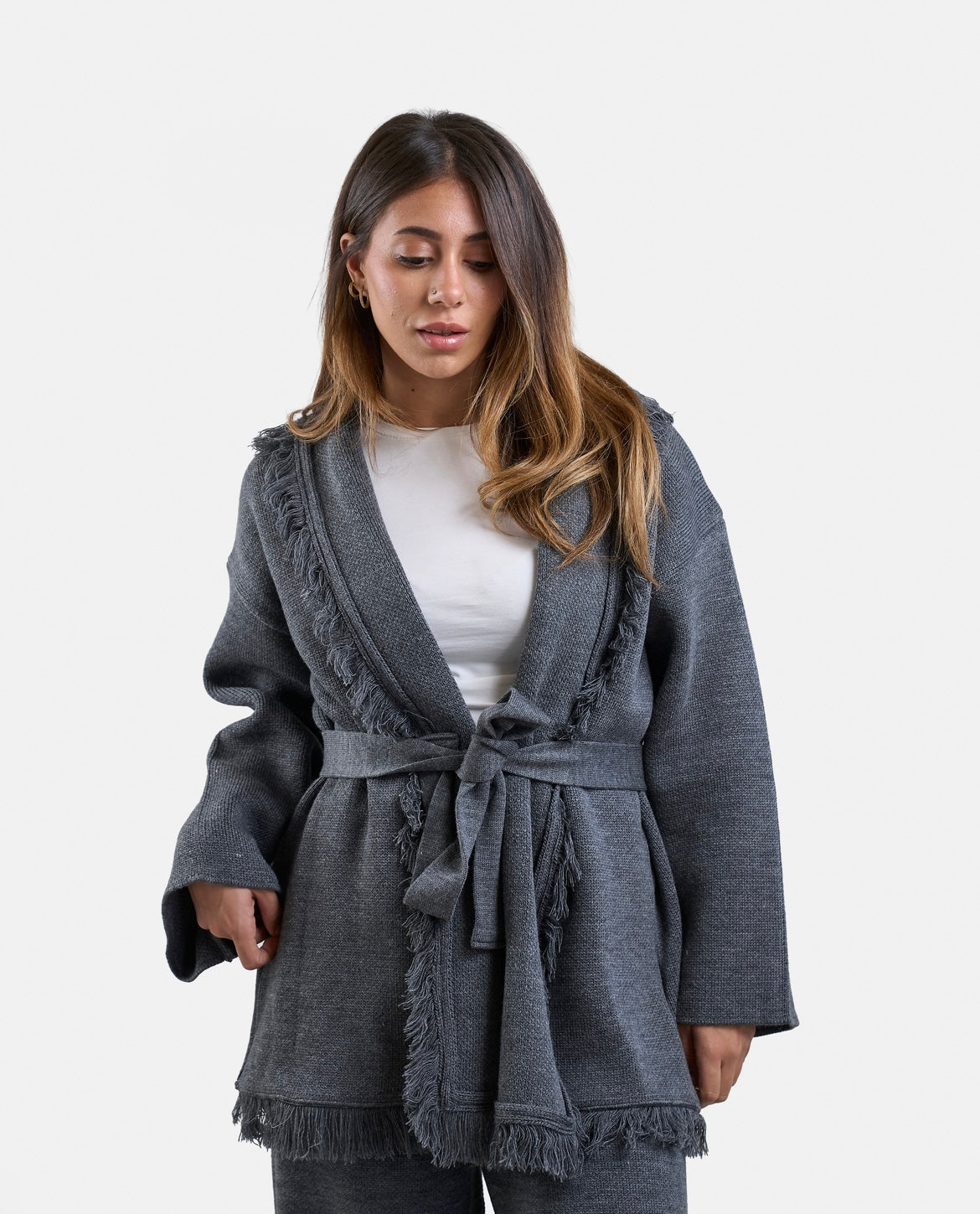 Fringe Knit Set in Grey