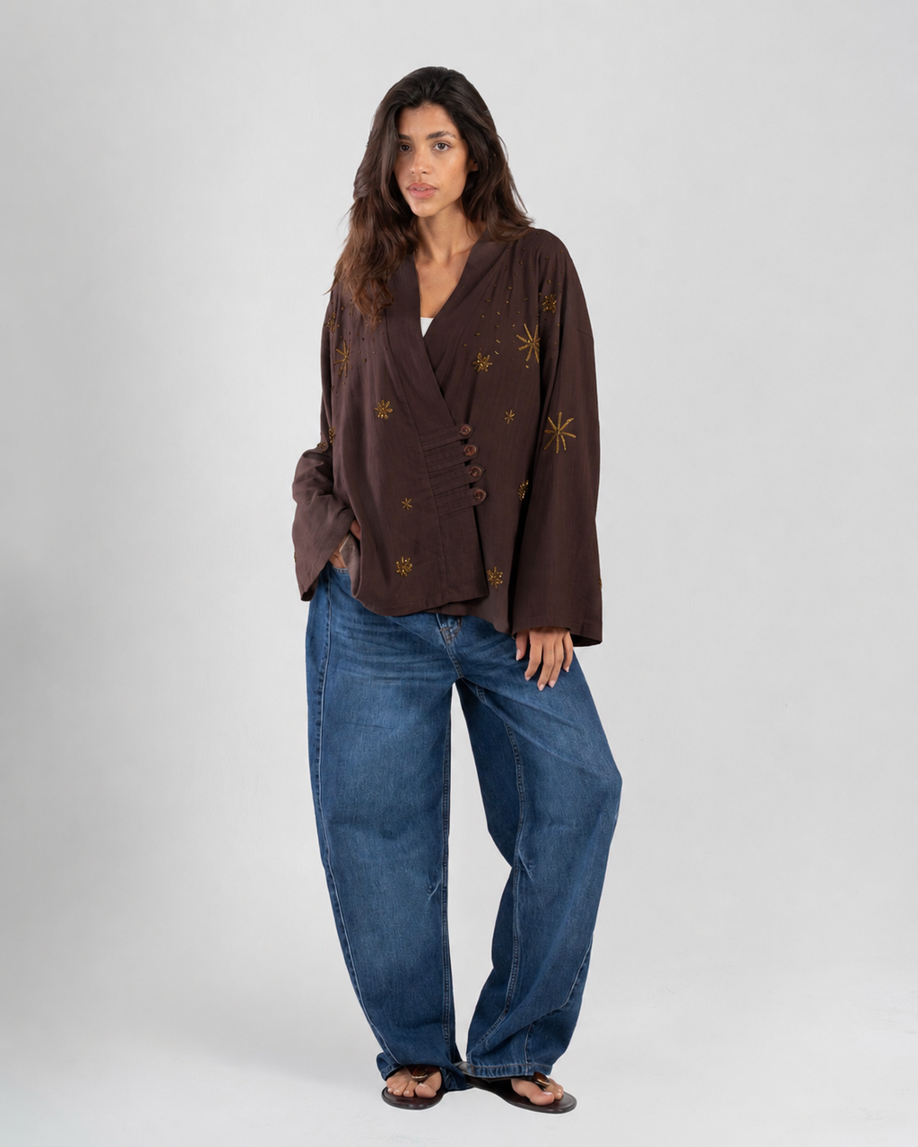 The Star Linen Top in Brown (Exclusive)