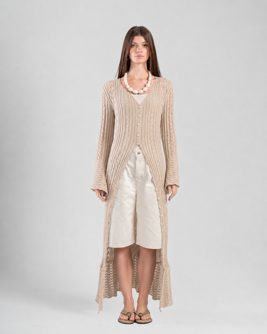 The Crochet Cardigan in Beige
