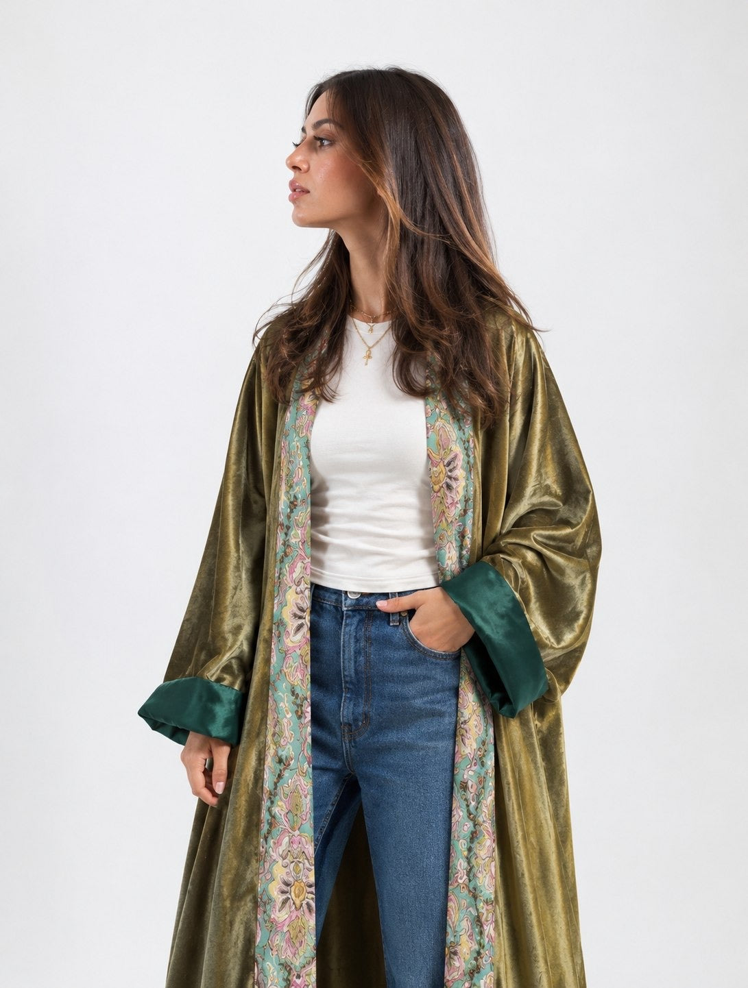 Velvet Kaftan with Paisley Green Lining