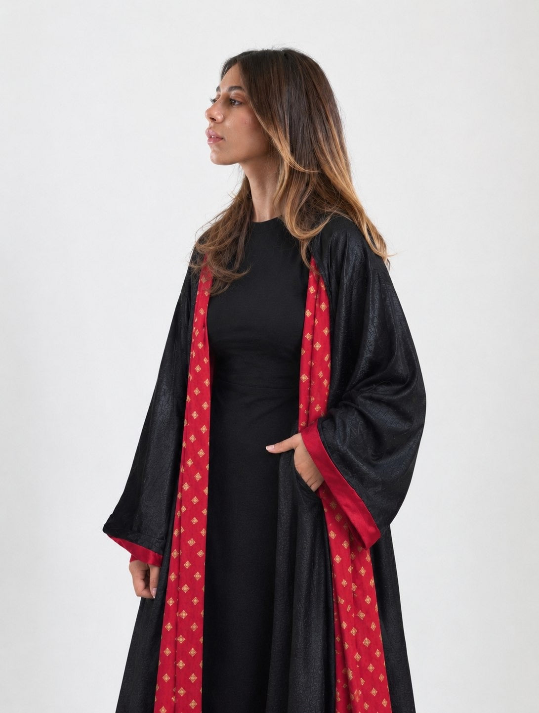 Velvet Lined Kaftan in Red
