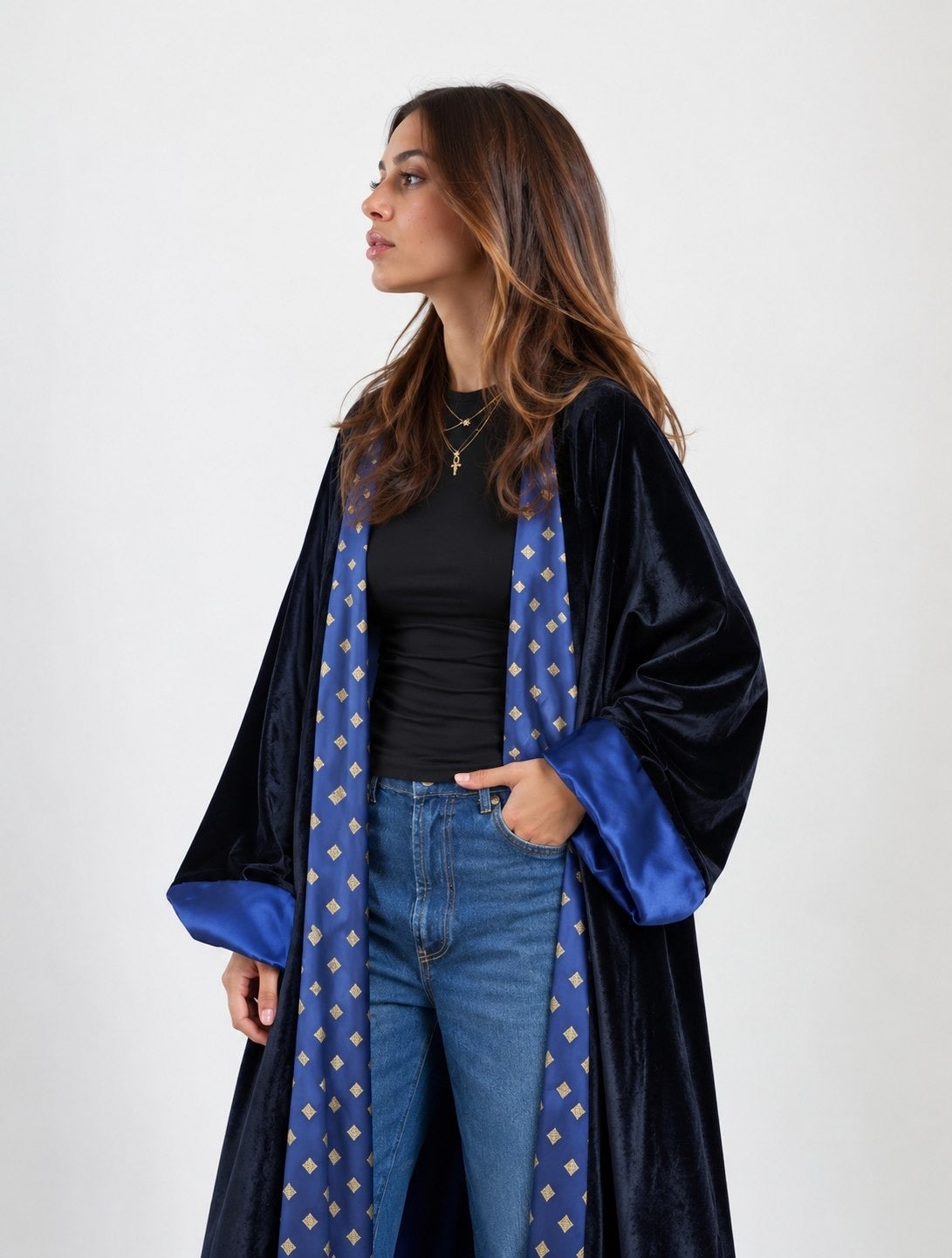Velvet Lined Kaftan in Blue