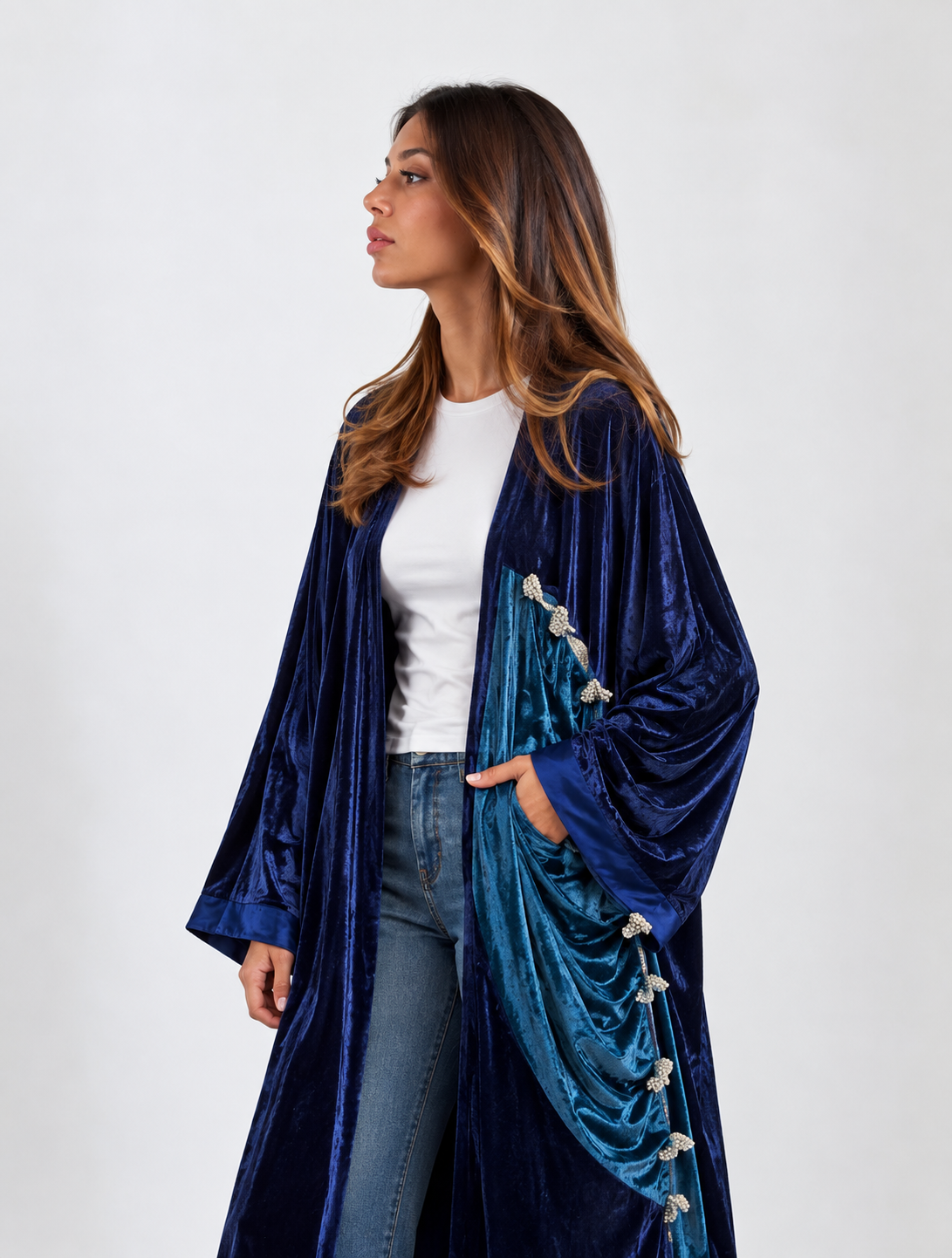 Bow Navy Velvet Kaftan
