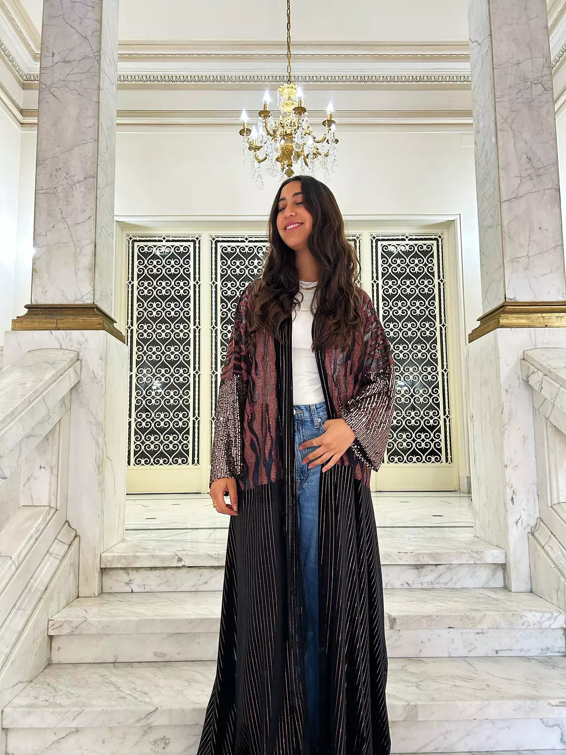 Rose Sequins Abaya Kaftan