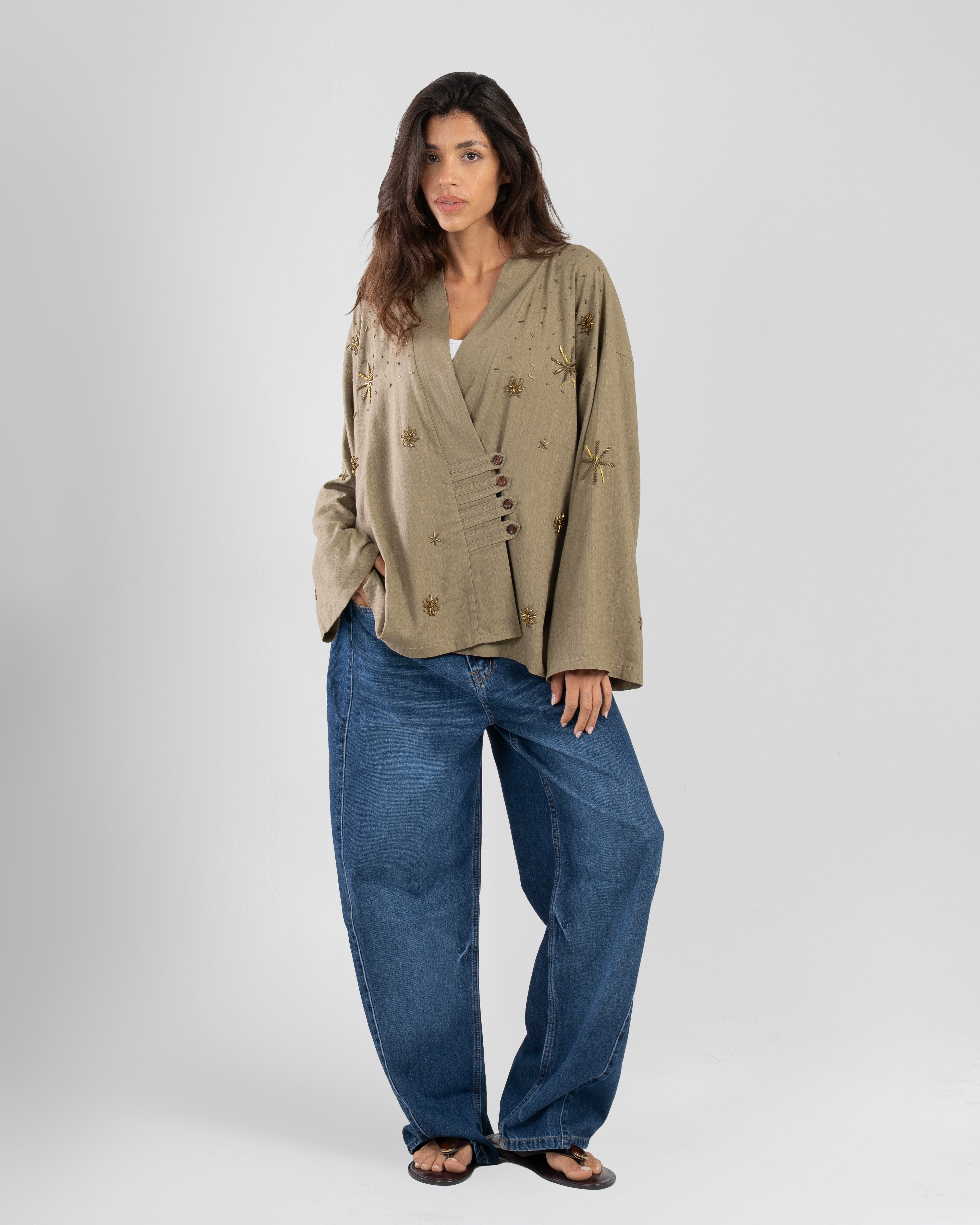 The Star Linen Top in Olive