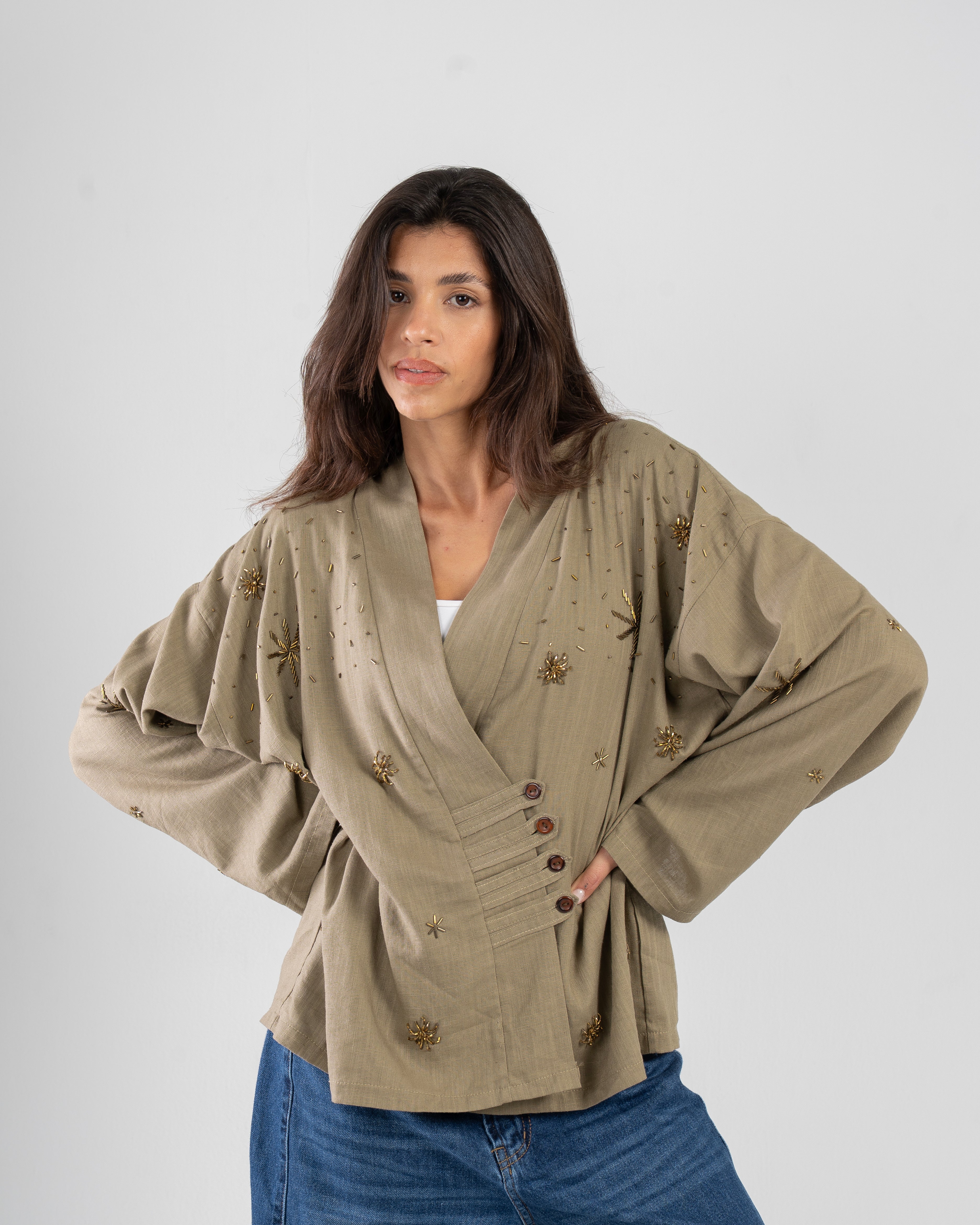 The Star Linen Top in Olive