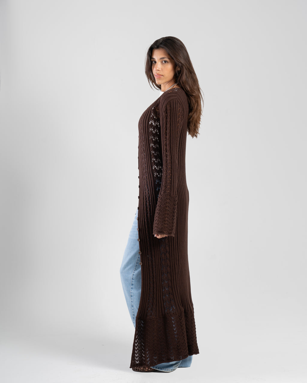 The Crochet Cardigan in Brown