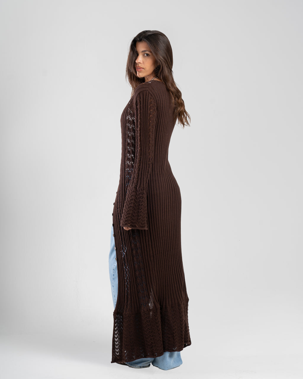 The Crochet Cardigan in Brown