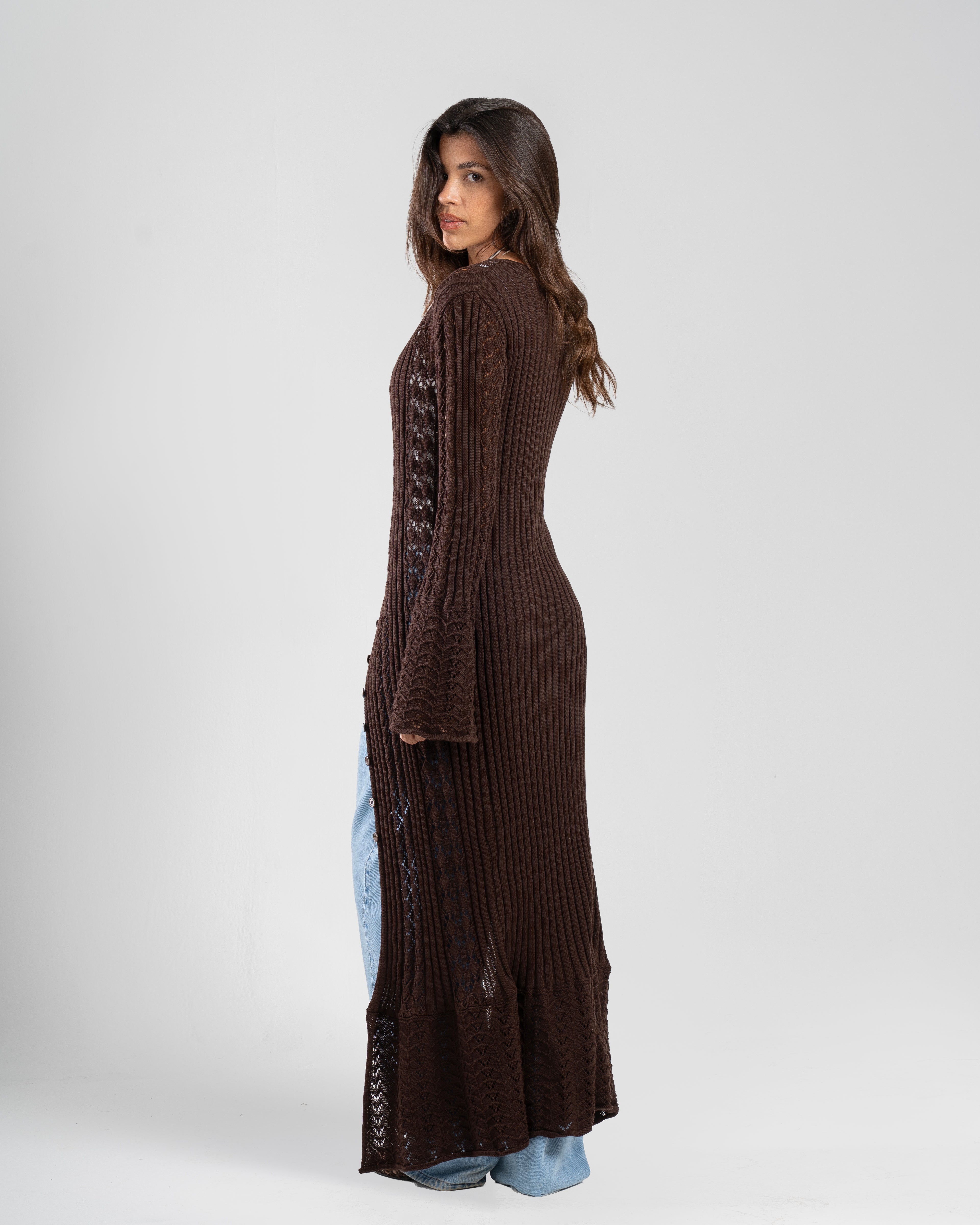 The Crochet Cardigan in Brown