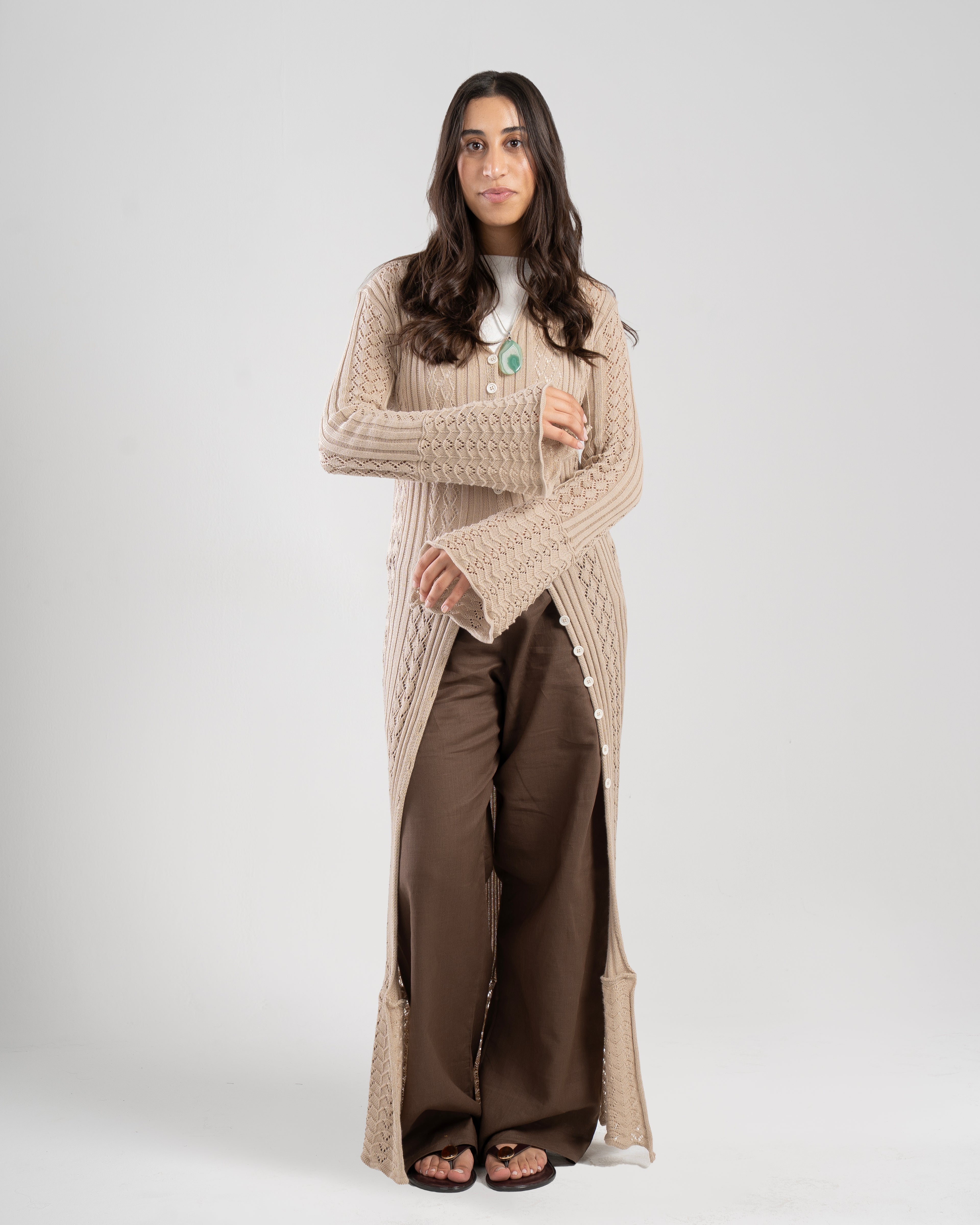The Crochet Cardigan in Beige
