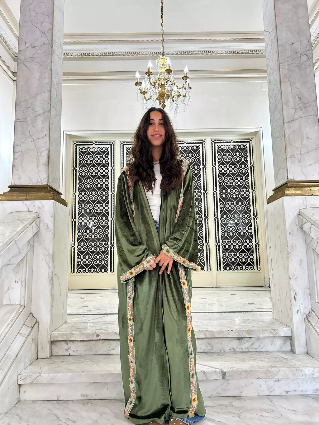 Olive Flowers Abaya Kaftan