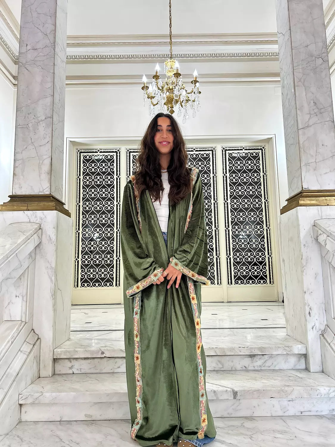 Olive Flowers Abaya Kaftan